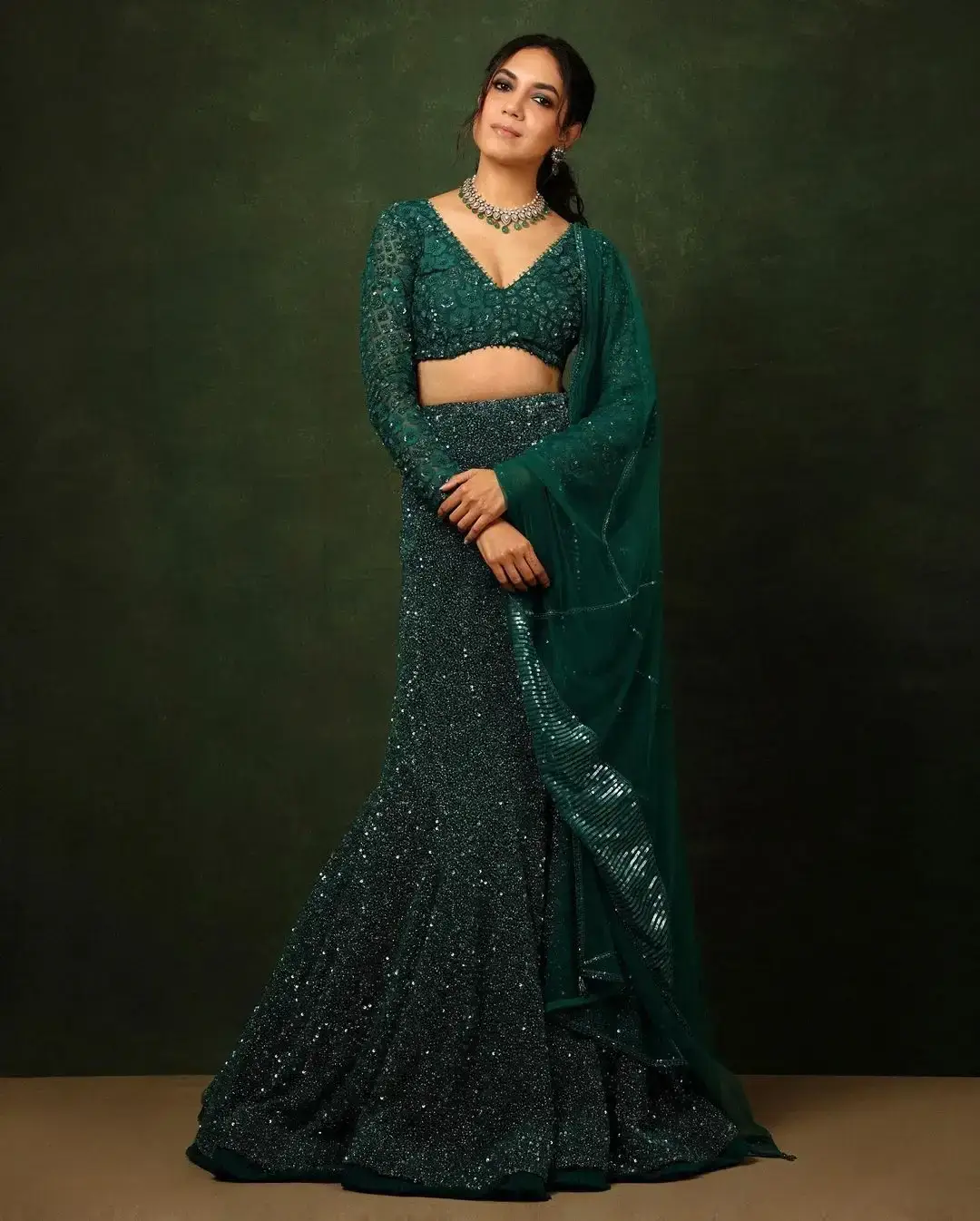 Actress Ritu Varma in Green Embroidered Lehenga Choli